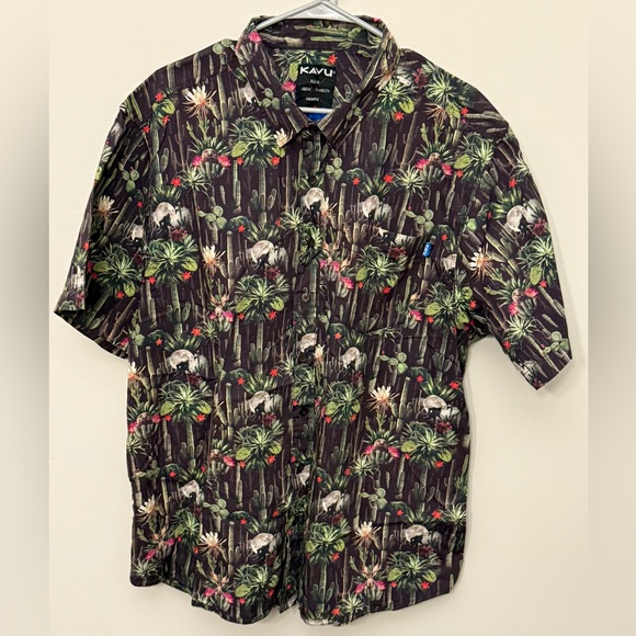 KAVU XXL Button Down Shirt • Desert Bigfoot Cactus Forest Jam Print Short Sleeve - Picture 1 of 5
